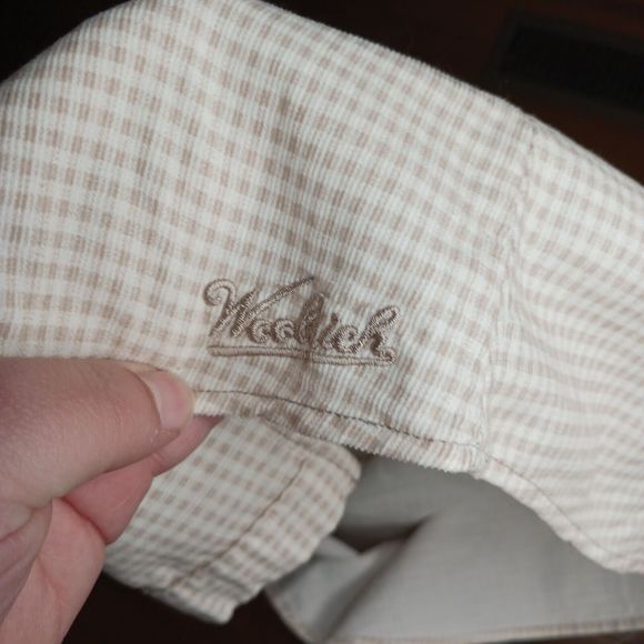 Woolrich Womens Large Button-down Curdory Shirt Tan‎ Plaid British Tan Cotton - Picture 9 of 11